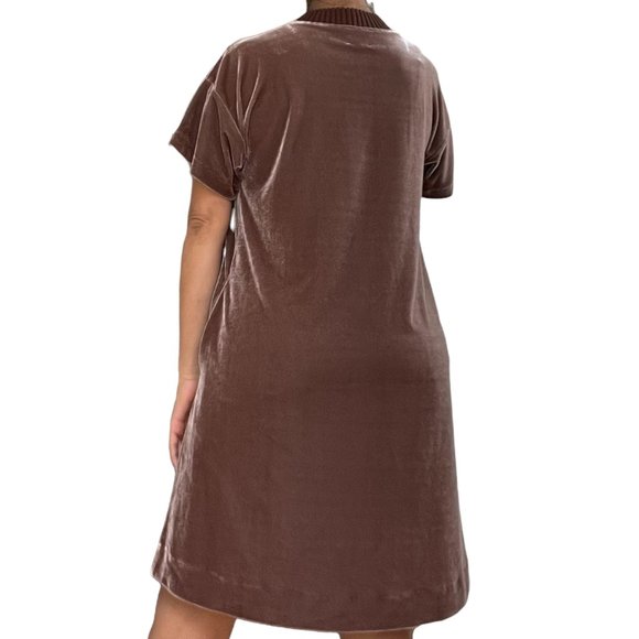 Laju Womens Dress Large L Brown Velvet Short Sleeves Knee Length - Picture 5 of 10